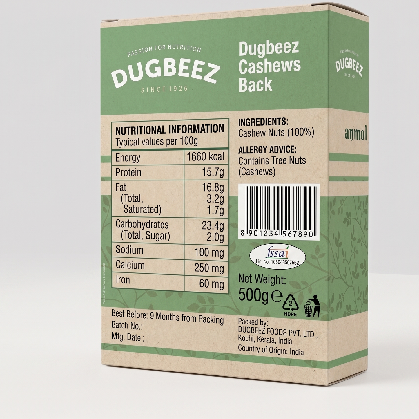 dugbeez jumbo size cashew 500g